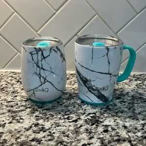 Swig white marble AM+PM Set - 14oz wine cup + 18oz travel mug